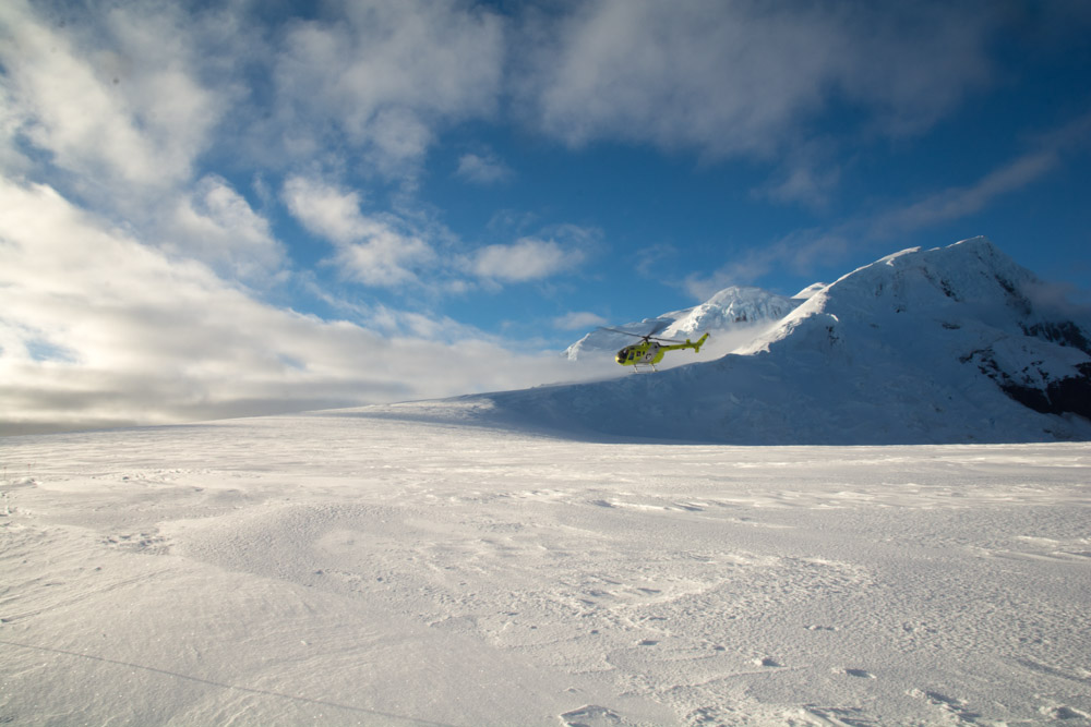 Helicopter landing on Peter 1 Island. Less than 1000 people have ever been here!