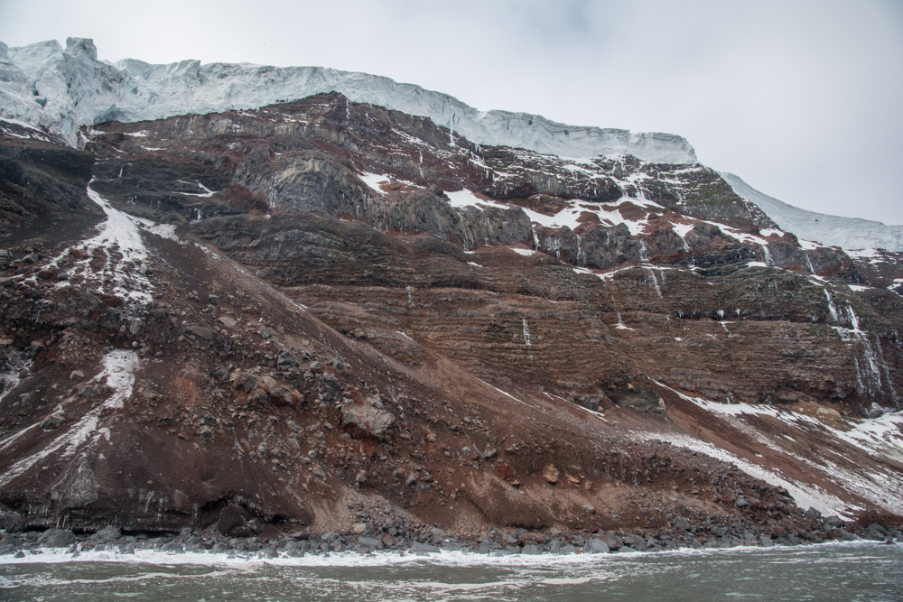 Layers of lava and pyroclasts and a slump on Peter 1 Island