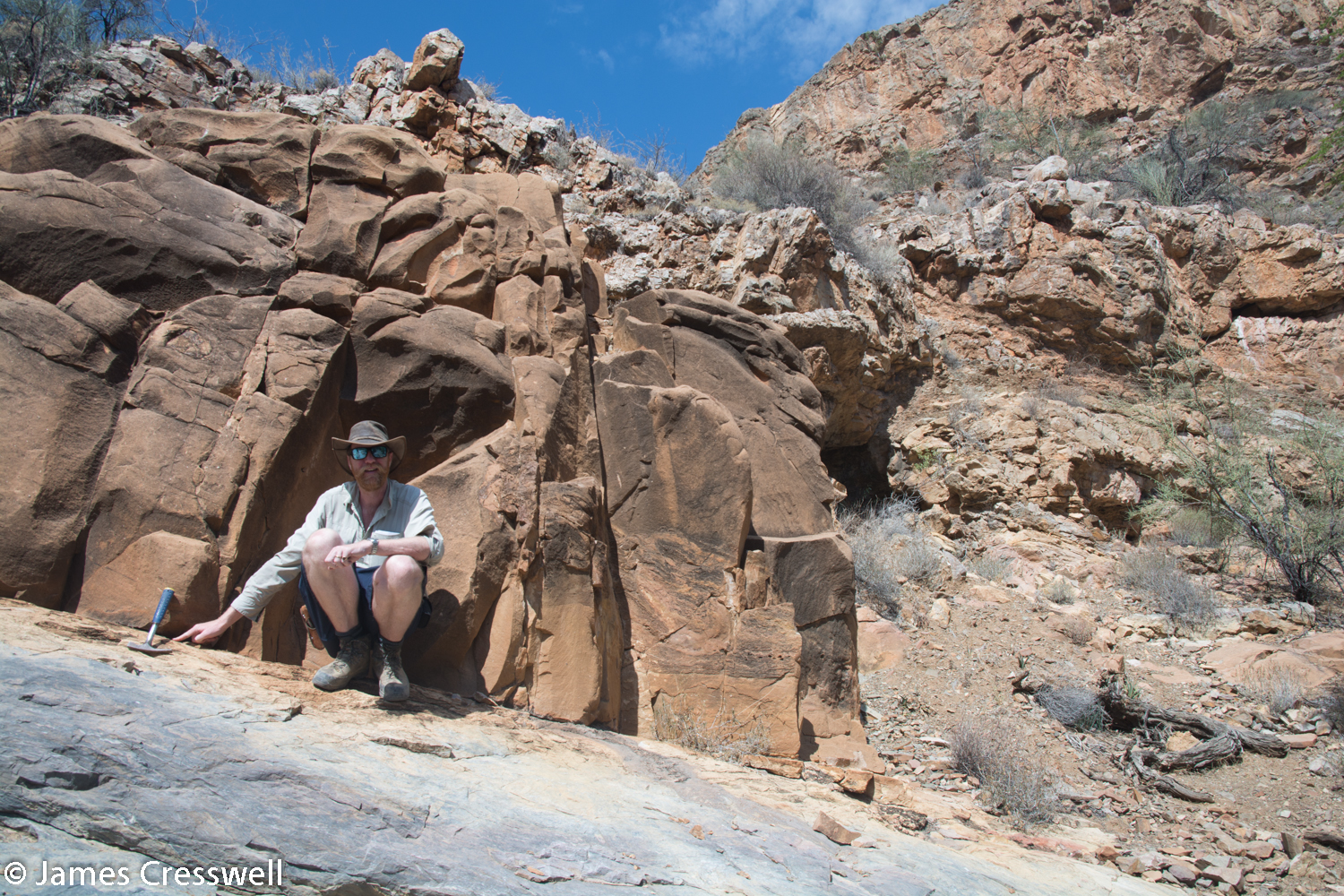 James Cresswell on the Naukluft thrust fault, standing on the Sole Dolomite which lubricated the thrust