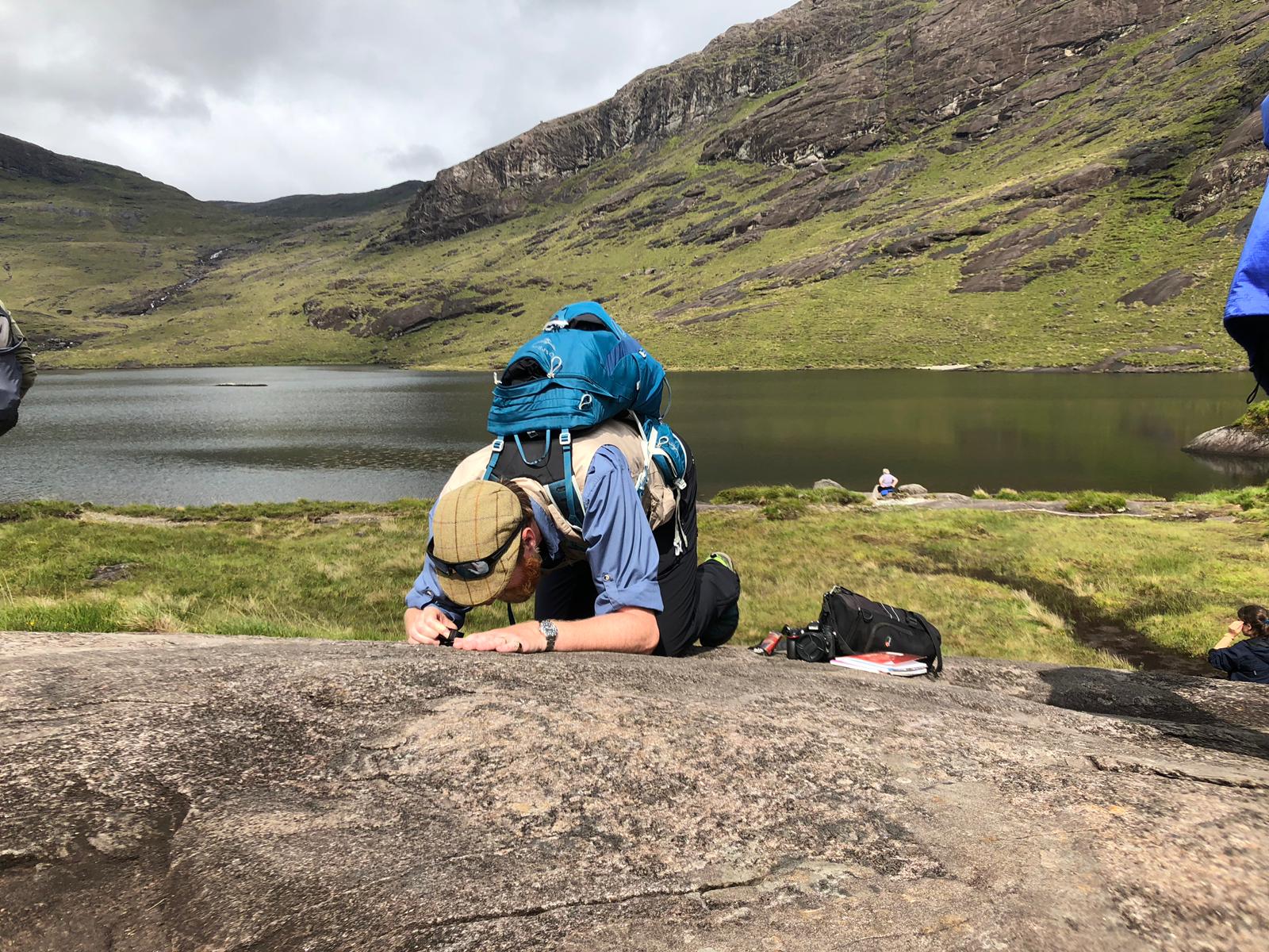 Examining xenoliths in the gabbro