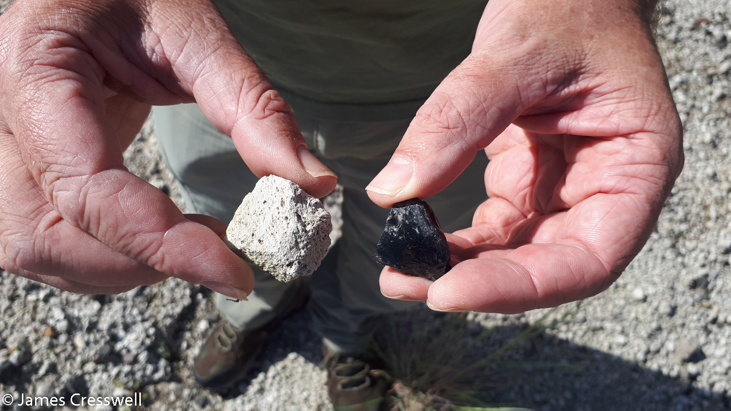 Pieces of pumice and obsidian