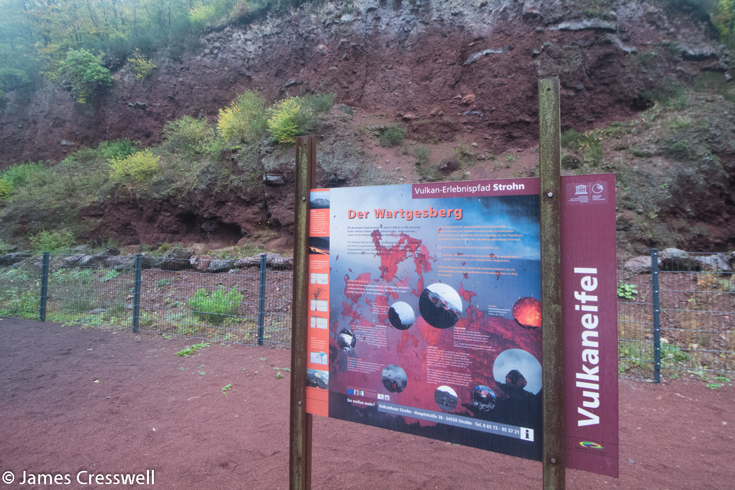 Section in scoria cone with sign