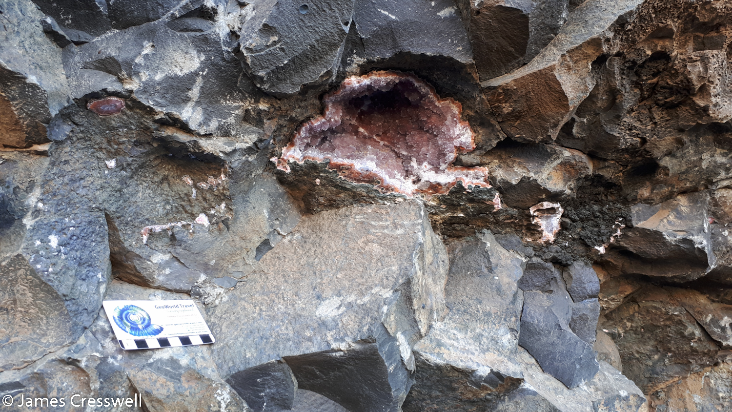Close-up of a geode with agate and quartz