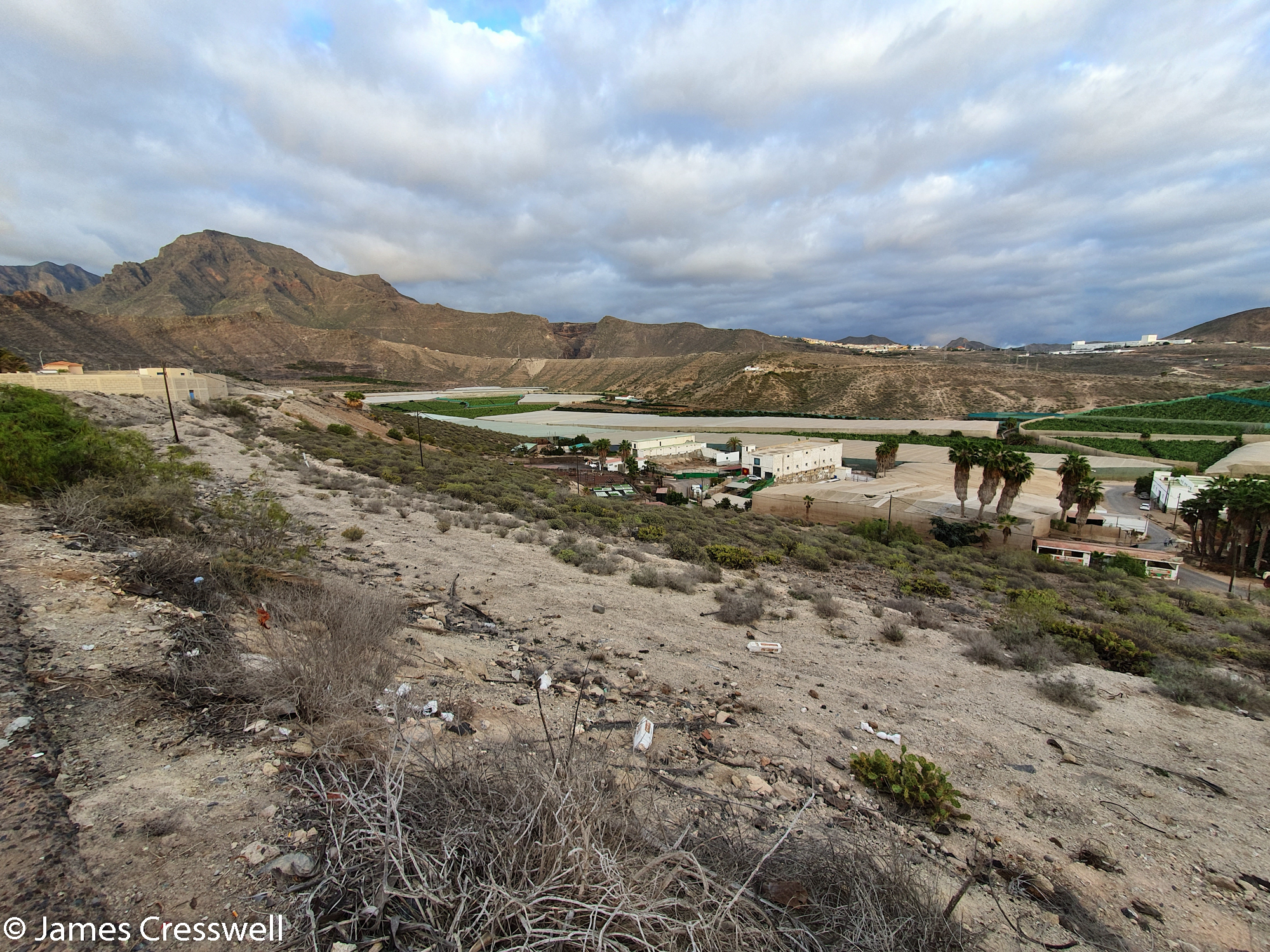 Landscape view with volcanic features in background