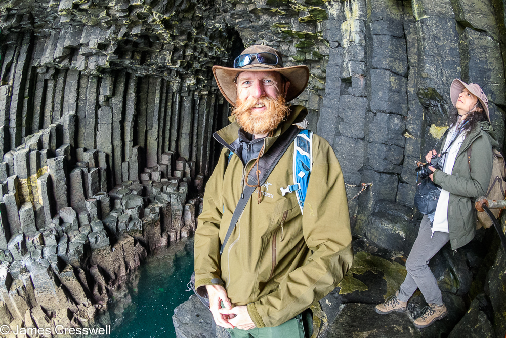 A man, James Cresswell, and woman in Fingal's Cave