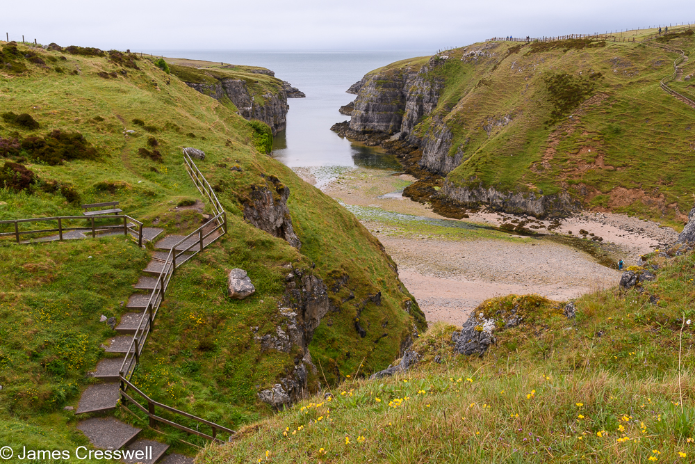 View from a cliff looking along a long thin inlet