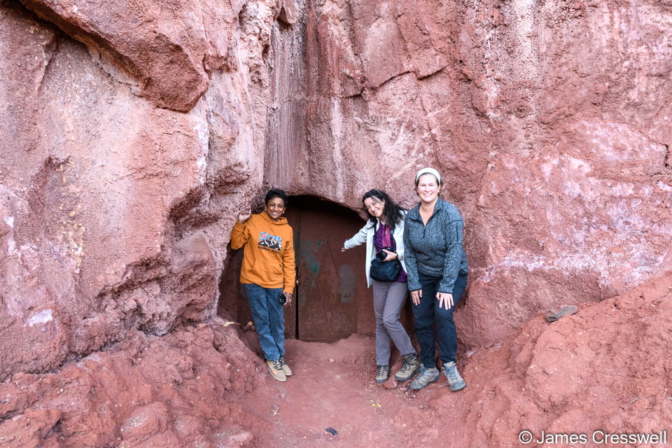 Sita, Sophie and Katelin at the entrance to the Teluoet salt mine