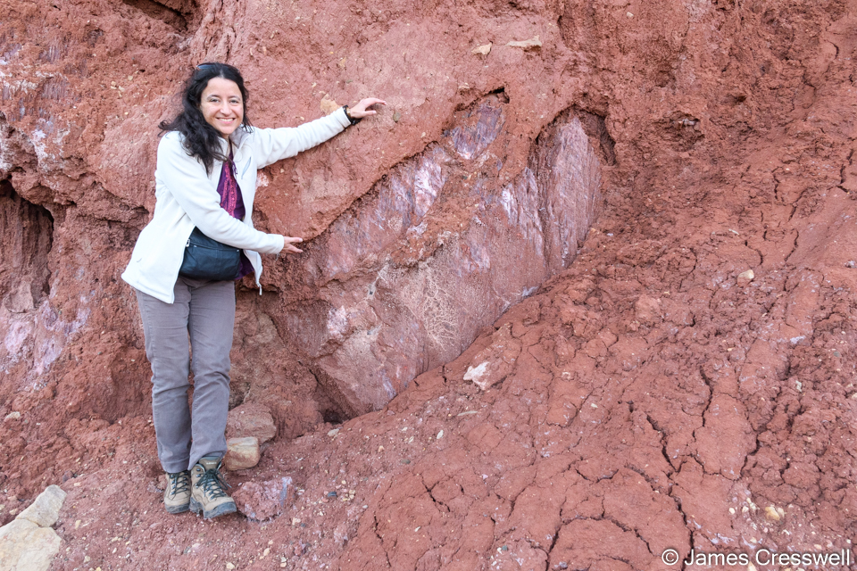 Sophie pointing our an outcrop of rock salt