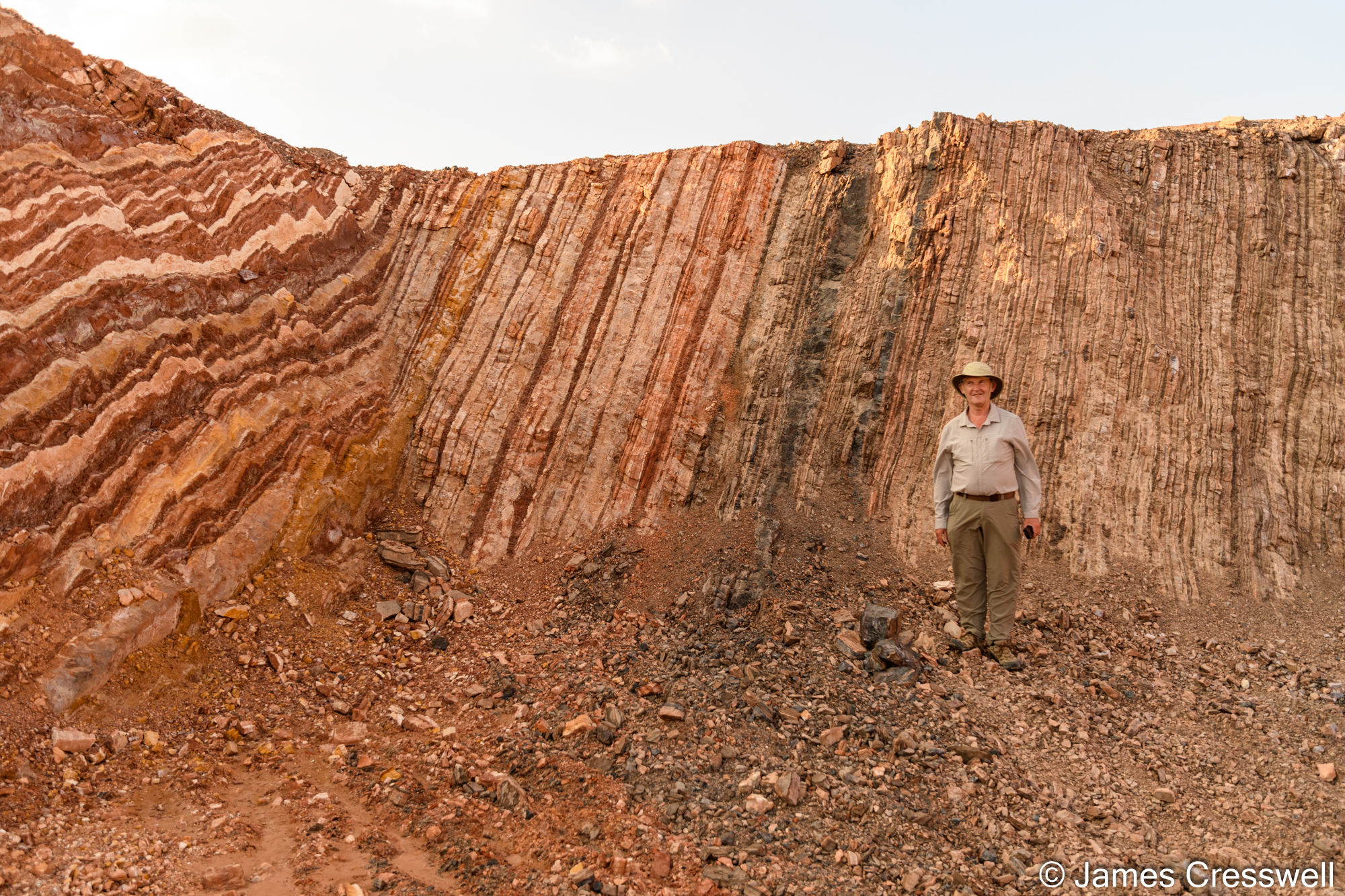Man standing in front of rock