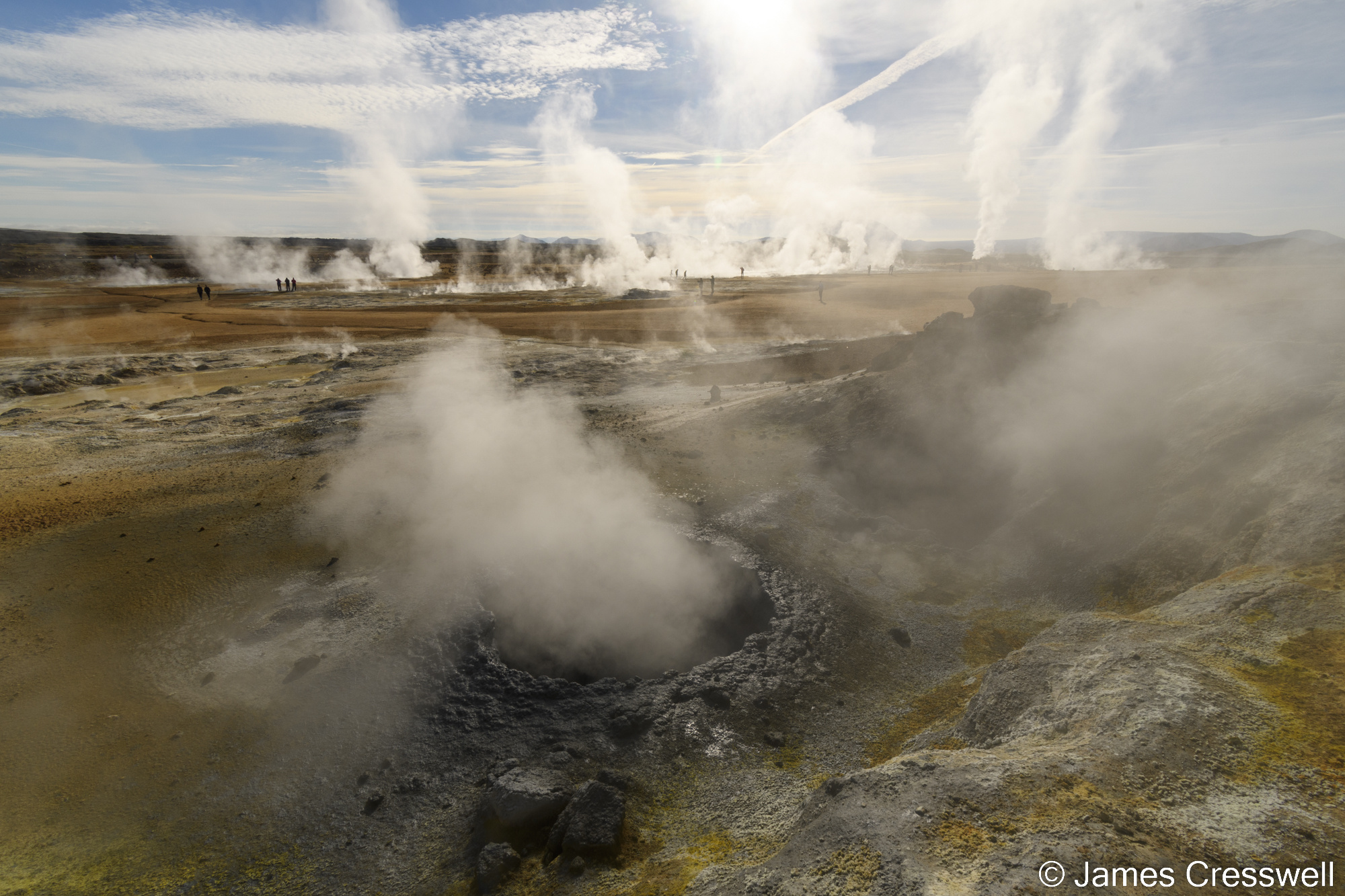 Landscape view with a steaming land surface