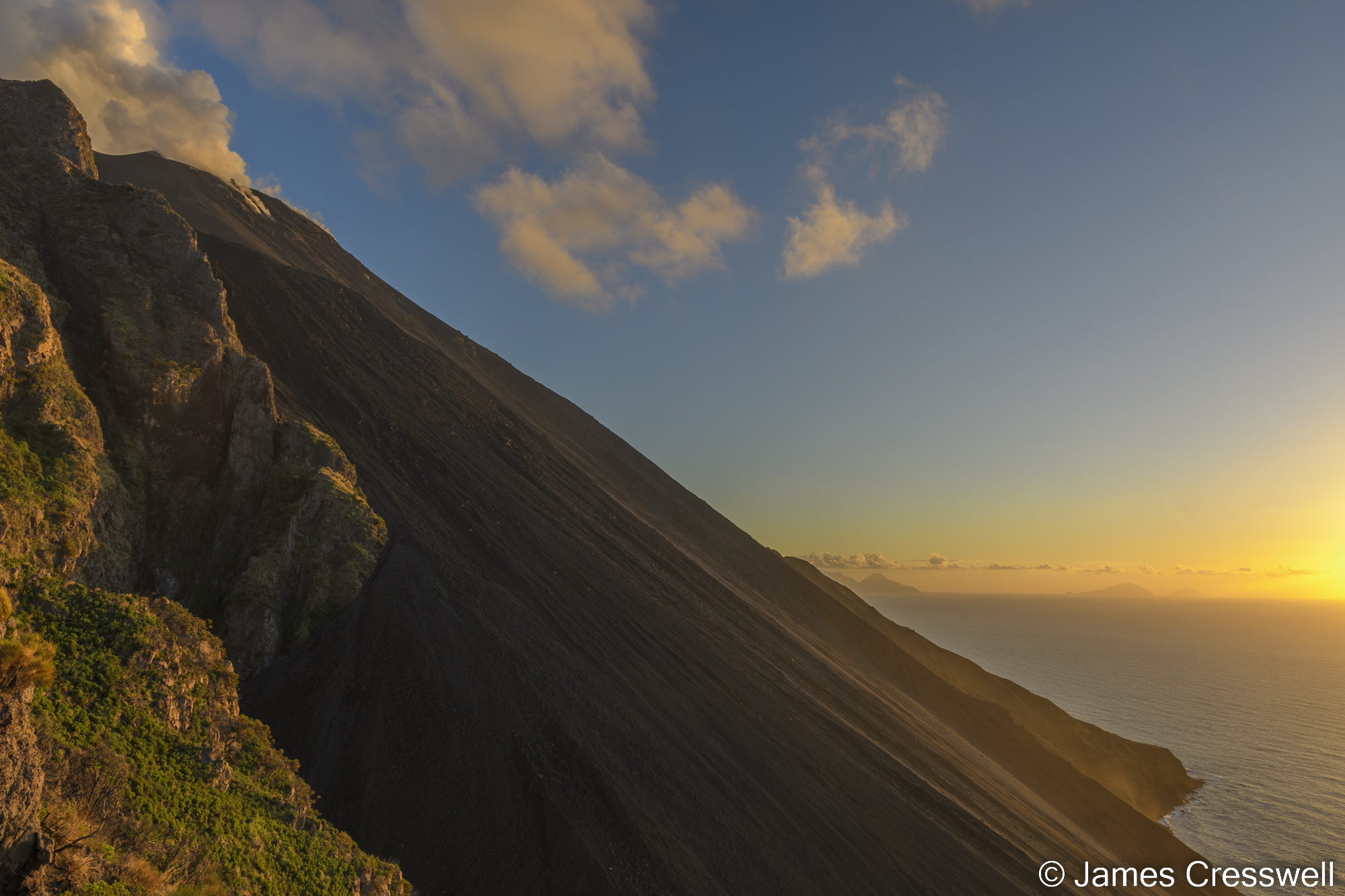 A volcanic slope at sunset