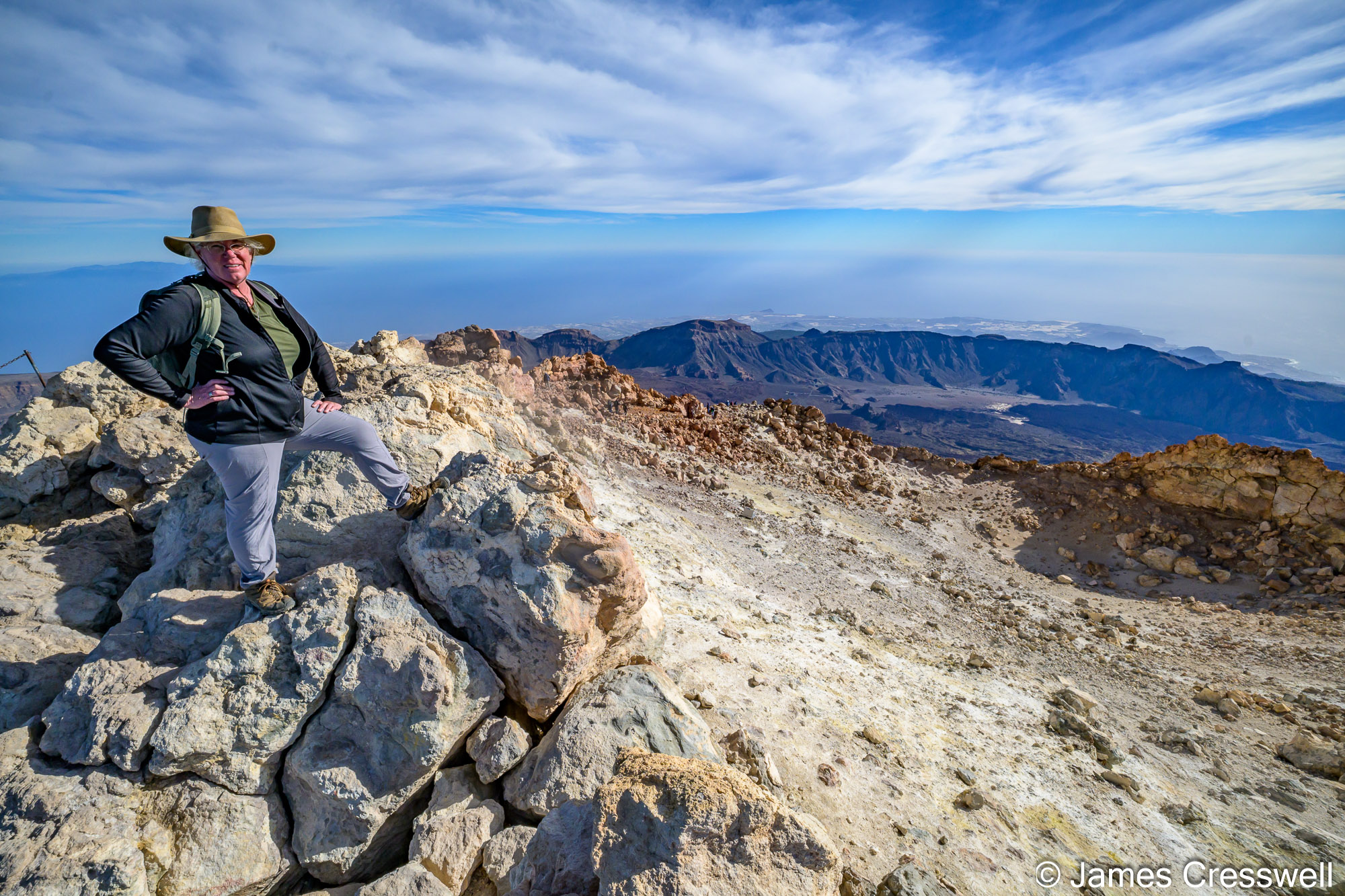 Becky standing on the summit of Mt Teide (3,718m).