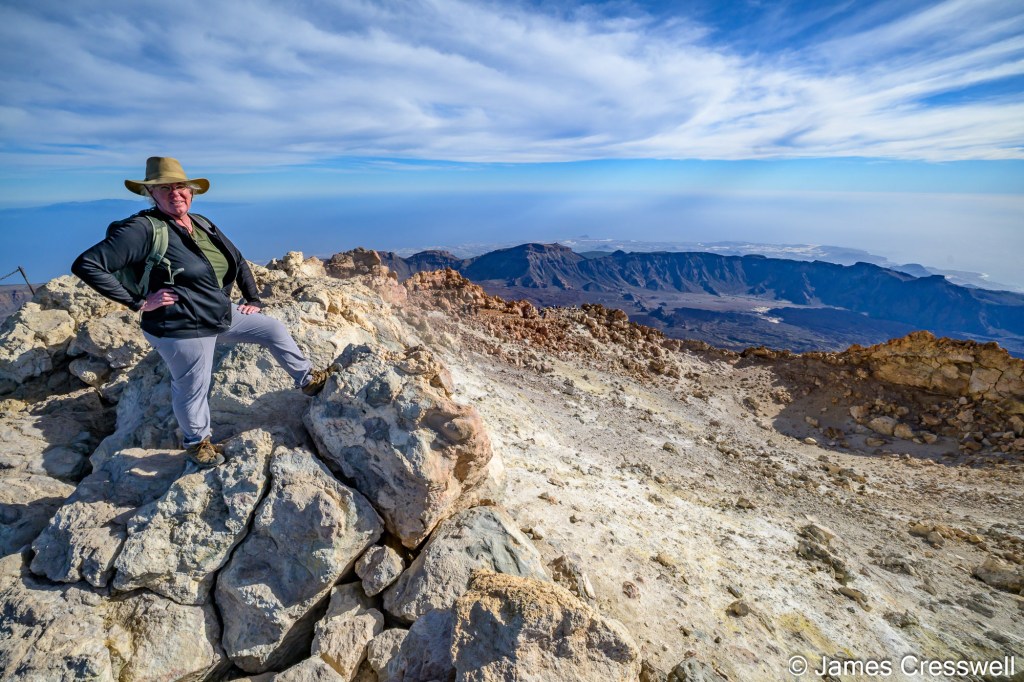 Becky standing on the summit of Mt Teide (3,718m).