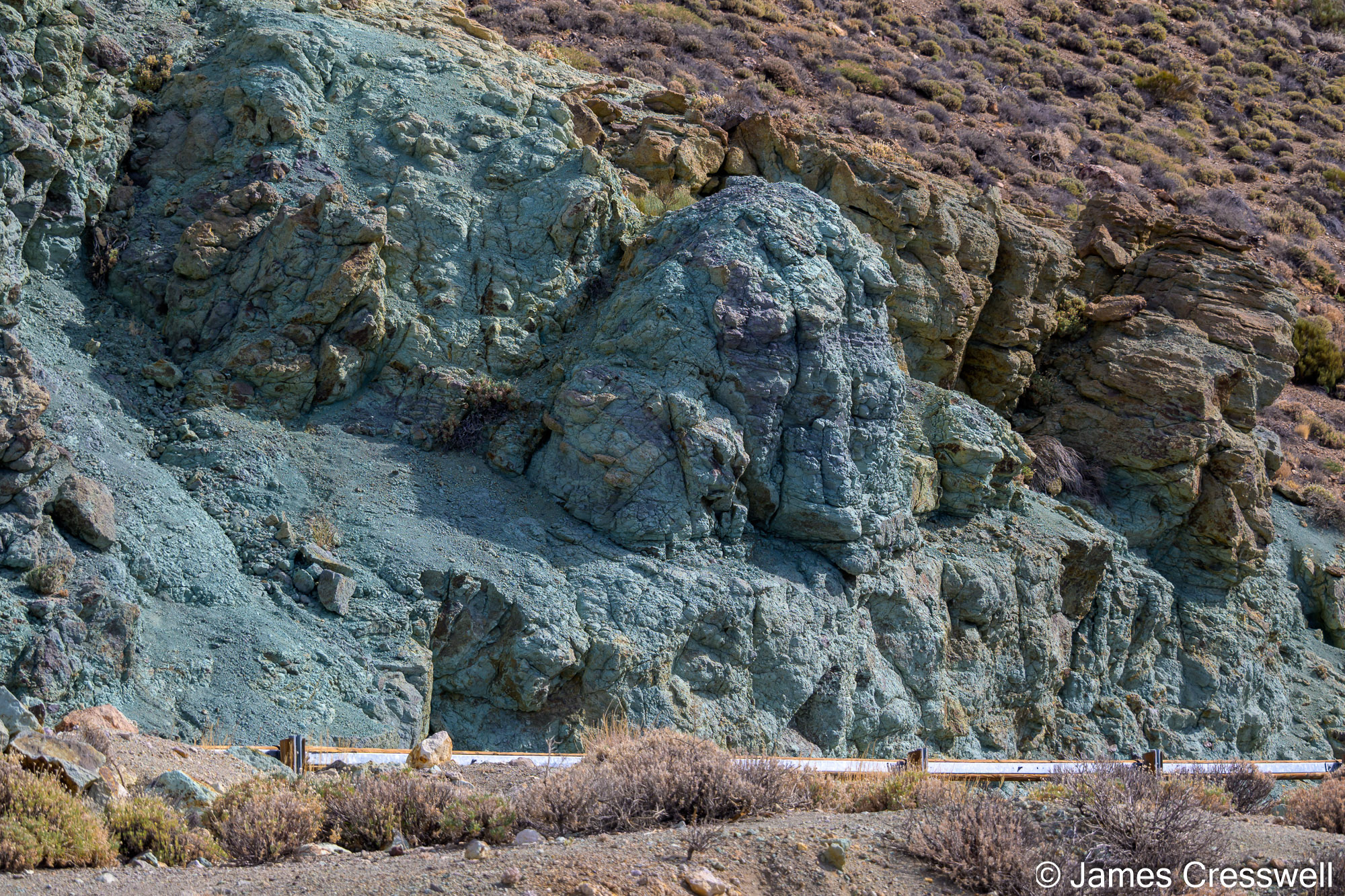 Los Azulejos is a colourful outcrop on the inner wall of the Las Cañadas caldera