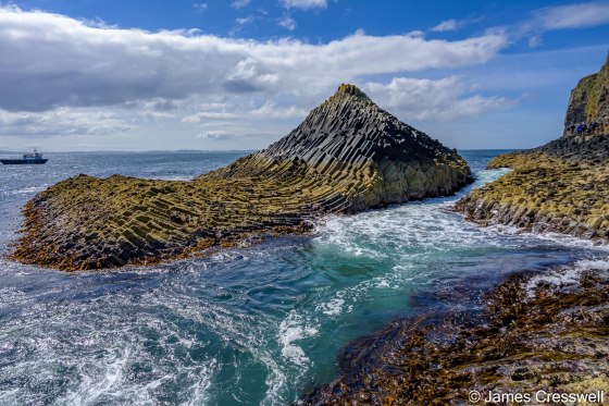 Columnar basalt at the landing stage on the Isle of Staffa.